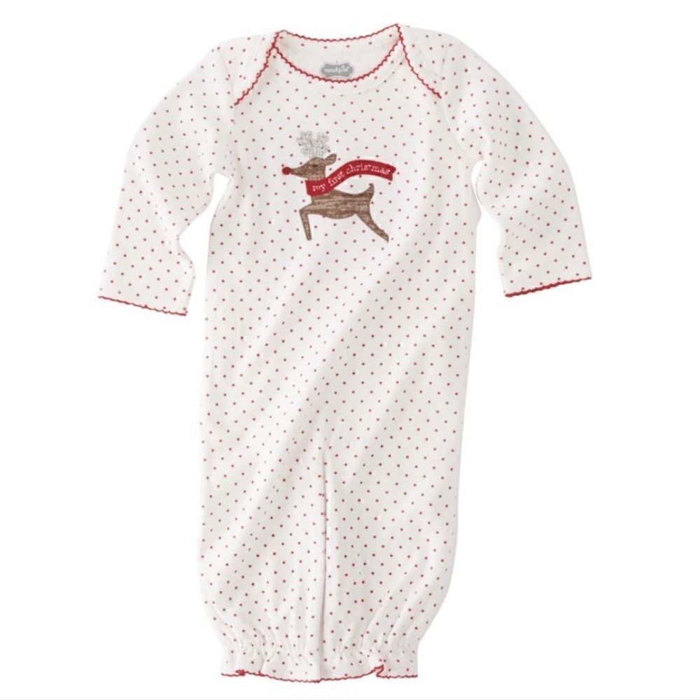 MUD PIE "MY FIRST CHRISTMAS" REINDEER CONVERTIBLE GOWN/ROMPER, SZ 0-3 MOS. - NEW